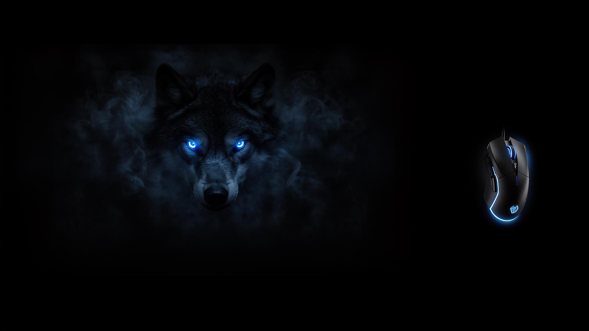 Predatory wolf eyes glowing in the dark